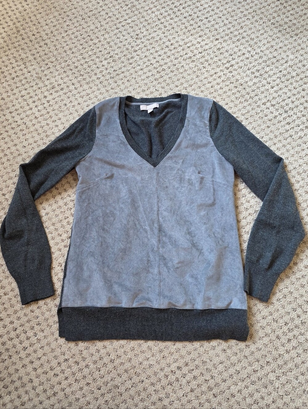 Banana Republic V-Neck Merino Wool Blend Microsuede Panel Sweater